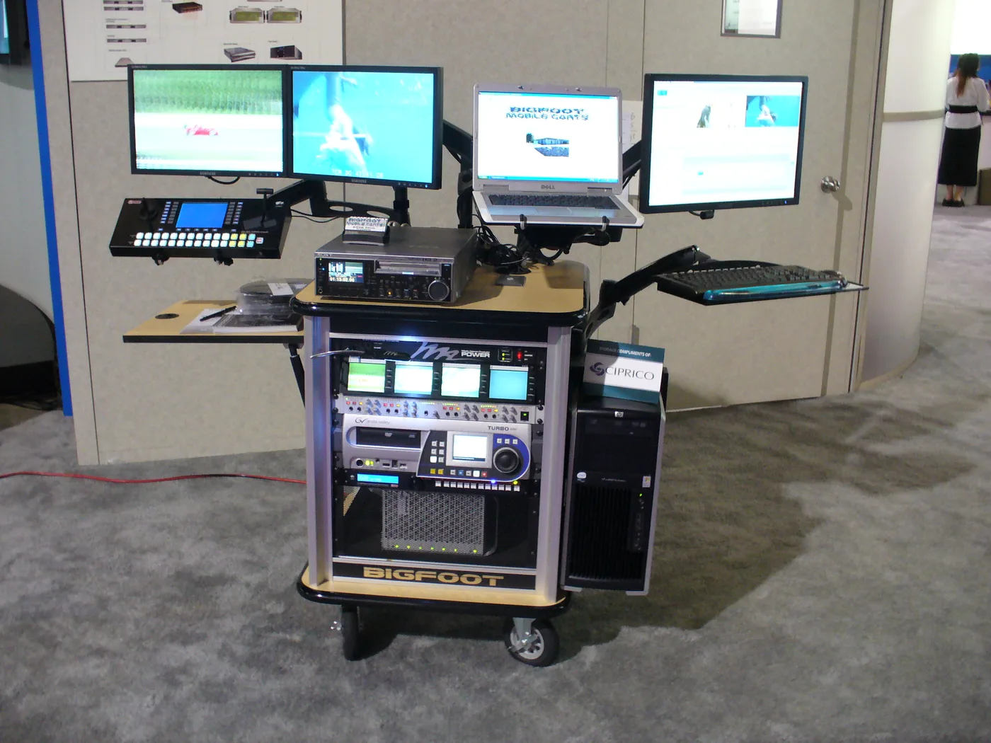 Bigfoot system on display at the NAB Show with multiple monitors and switcher